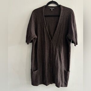 Eileen Fisher Dark Brown ShortSleeve Button Cardigan Wool Cashmere Blend XL Luxe